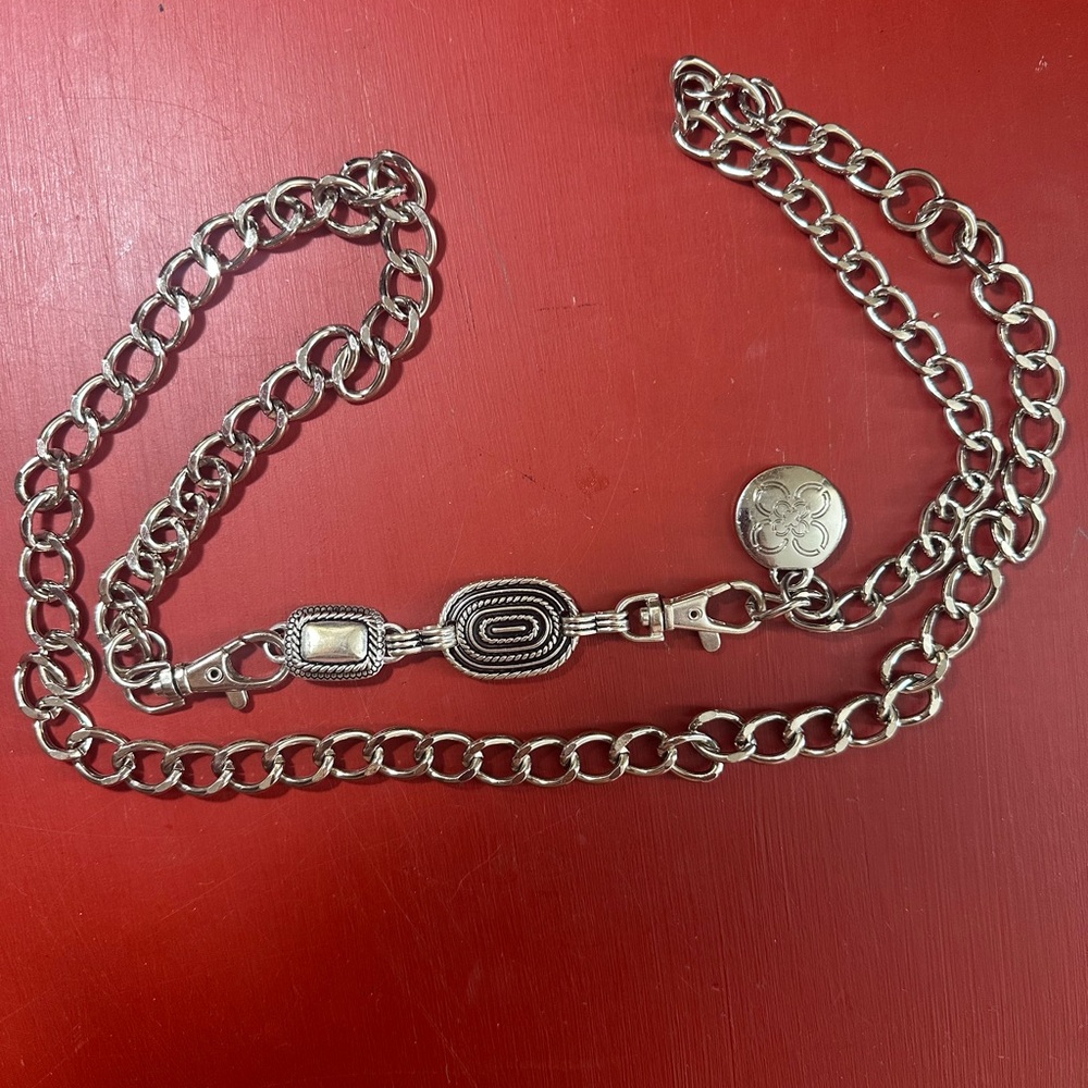 Silver Chain Belt with Decorative Clasp